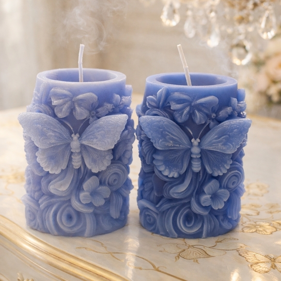 Ghost & Glow Other - Set of 2 Butterfly Sculpted Candles – Periwinkle Blue Handmade